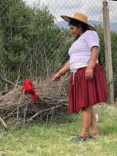 Juana demonstrating wool dyeing