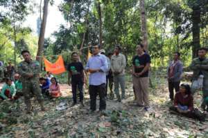 PBO staff Nop Sokha speaks at the tree ceremony