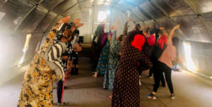 Refugees exercising during OPM fitness classes