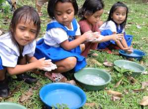 Plastic basins suffice where faucets are lacking
