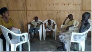 Discussion group for children born with HIV/AIDS.
