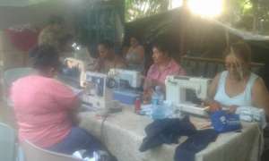 Sewing machines in use