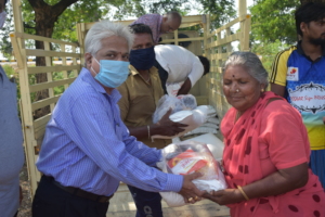 We distributed bags of rice and dahl