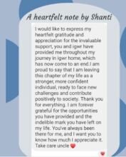 A note from Shanti