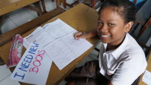 Katrin needs new books to help her study.