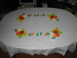 a painted tablecloth made by the teen mums