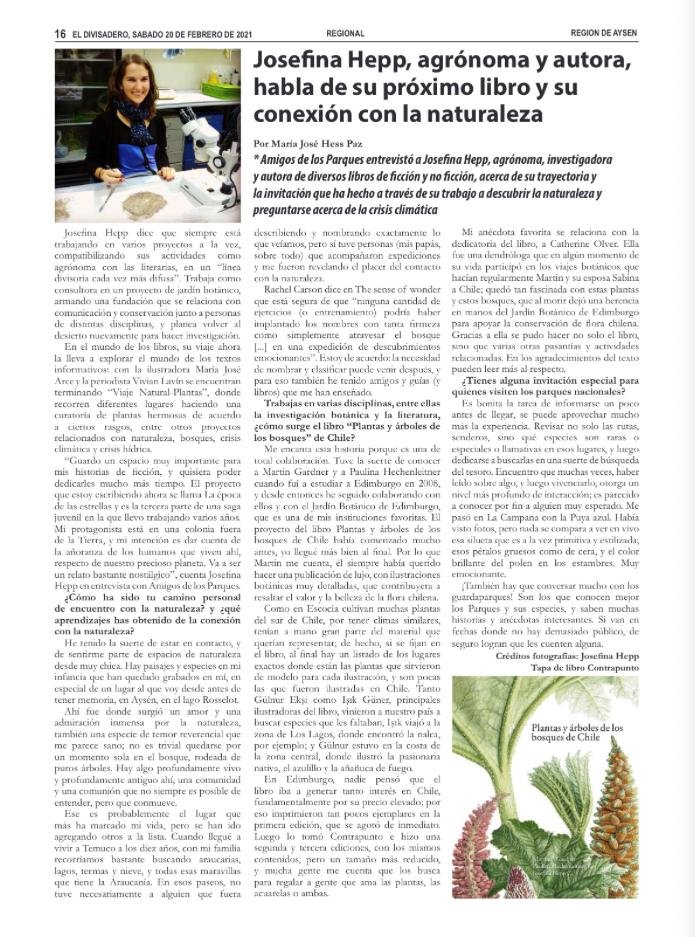 Diario Divisadero, entrevista a Josefina Hepp