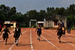 Girl students participating on Sports Day