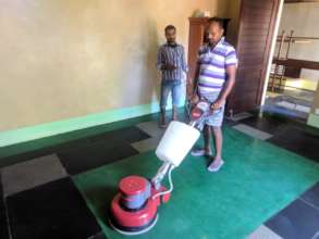 Kadhir and Selvam with the Floor Polishing Machine