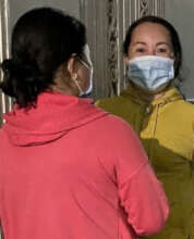 Photos of peer educators conducting outreach.