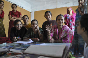Eager women students in class