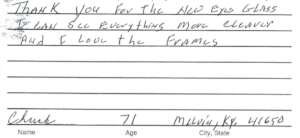 Postcard from Kentucky eyeglasses recipient