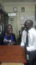 Toko in a light moment with a patient