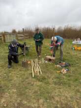 Sharpening the coppiced poles for dead hedging