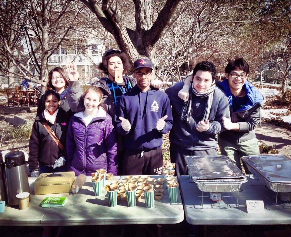 Green Teamers selling waffles!