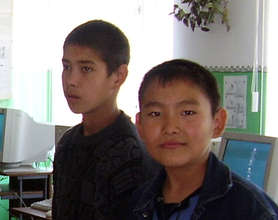 Two ethnic Altai boys in Russian-language school