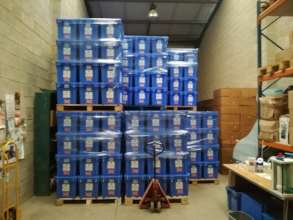 Aquaboxes awaiting transport to Yemen