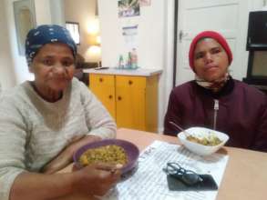 Young and Old enjoy the bread and soup!
