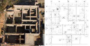 Drone photo compared to architectural plan
