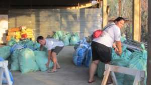 School staff helping in the relief efforts