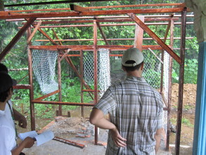 Colin with the timber frame of another toilet