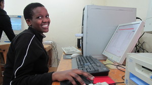 Tanzanian student at computer