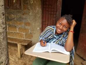 Haja with her new desk