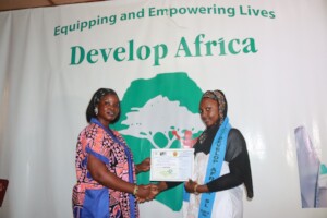 Marie with her computer training certificate