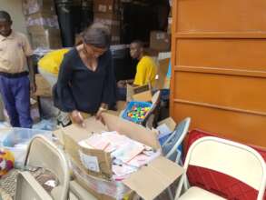 Sorting the pencils into pouches