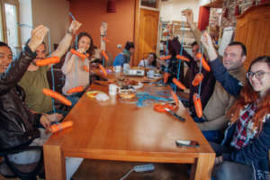 Volunteers  at a monthly meeting