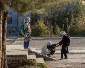 Girls playing outside in one of our schools