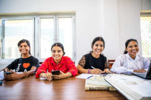 Jessica, Sonya, Reeva and Basanti in the library.