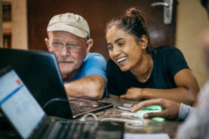 Jimika, grade 11, fills out her online assessment.