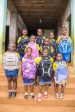 Students with their new supplies