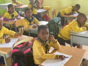Students in one of the new classrooms