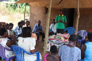 Community Health Volunteer talks to beneficiaries