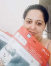 a happy person with solar lamps