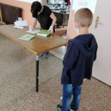 Textbooks being distributed.