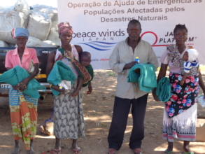 Displaced people receiving sanitary products