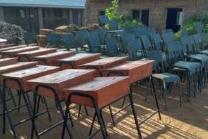 Some of the 150 locker-style desks and chairs.