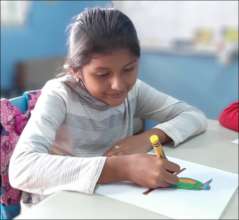 girl  prepares for drawing contest