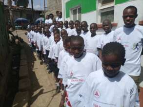 Children heading for a sports tournament