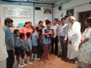 Blind Students receiving kit