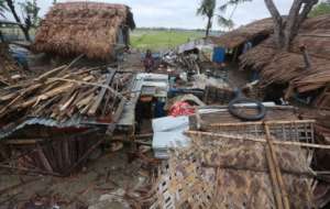 A damaged house near the sea