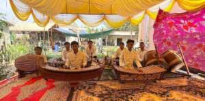 Phimly performs Khmer traditional music at the vil