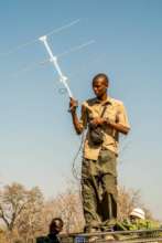 ALERT researcher Anele picking up a VHF signal fro