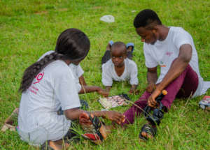 A child learning scrabble