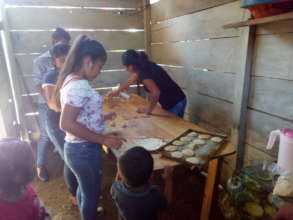 Young women making bread