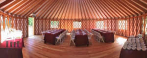 Mongol Yurt center interior for nomadic dining