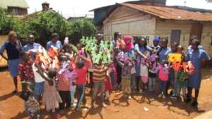 Children showing their arts after the session
